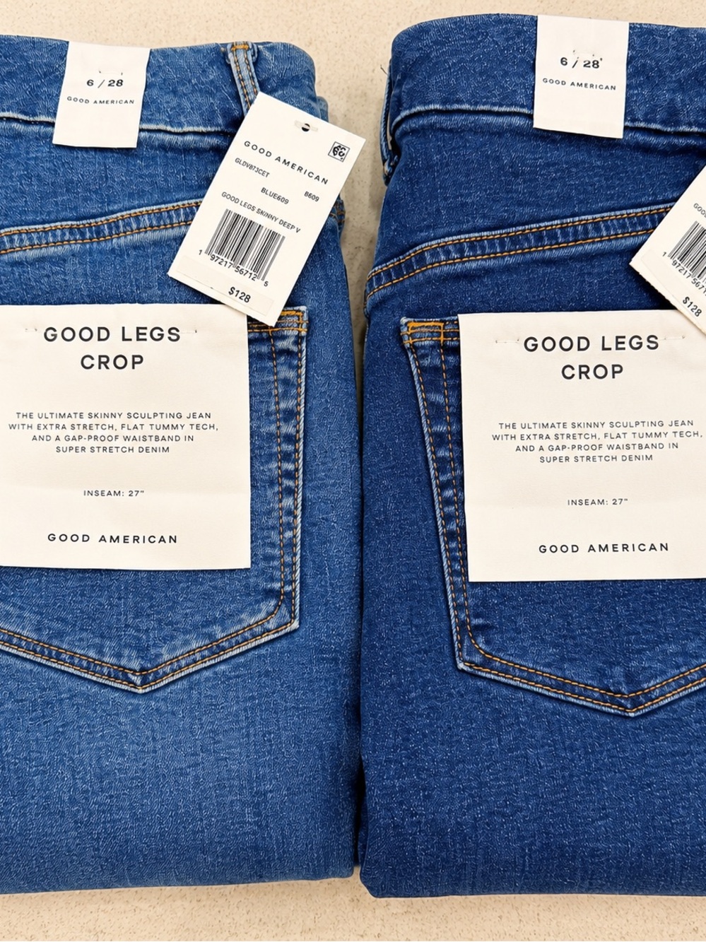 Two Pairs!! Good American Good Legs Crop Skinny Jeans - Medium Blue & Dark Blue